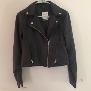 Abercrombie & Fitch Vegan Suede Moto Jacket Dark Gray